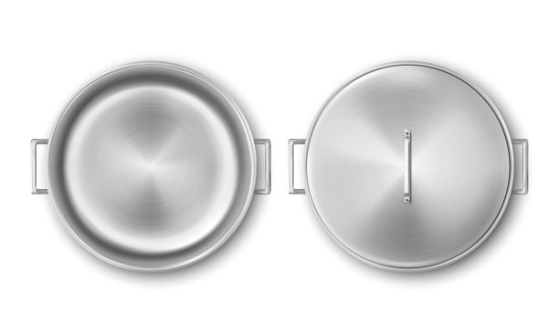 空金属锅，钢制烹饪锅俯视图素材图片