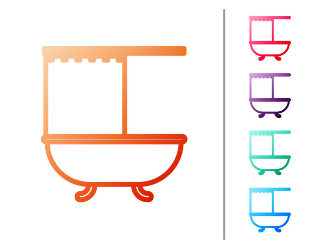 红色线条浴缸与打开淋浴帘图标图片下载
