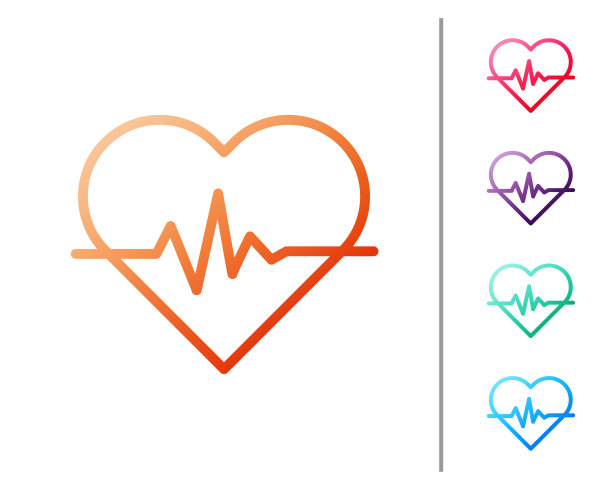 红色线上孤立的白色心率图标图片下载