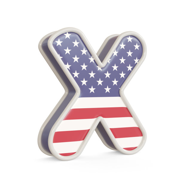 孤立在白色背景上的美国国旗字母表图片下载