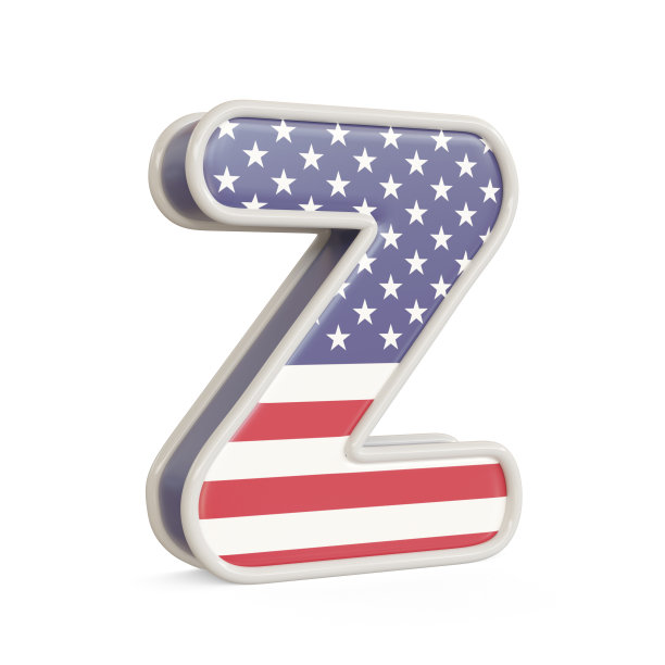 孤立在白色背景上的美国国旗字母表图片下载