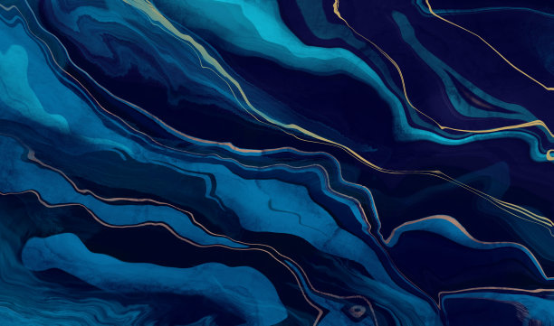 蓝色大理石和金色抽象背景纹理。海洋蓝色大理石与自然豪华风格的漩涡大理石和金粉。抽象画，可以作为海报、卡片、请柬、网站的时尚背景图片下载