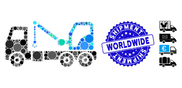 马赛克撤离车与纹理装运图标图片下载