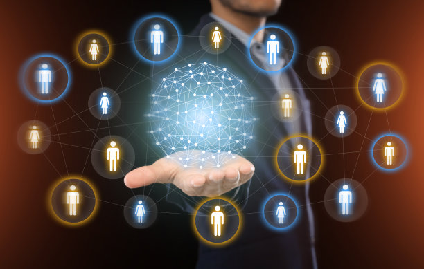 穿着西装的人手上的社会关系图片下载