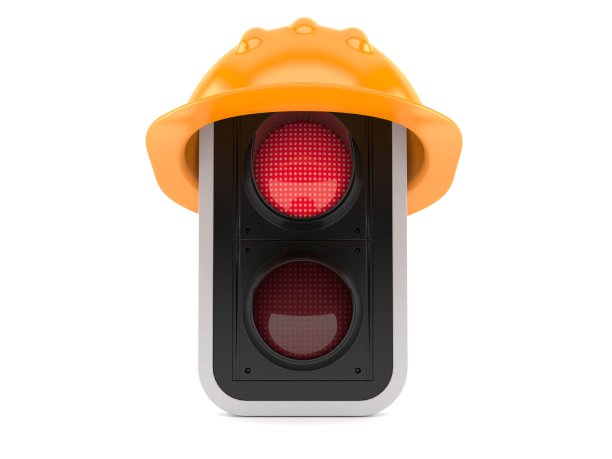 带安全帽的红色交通灯图片下载