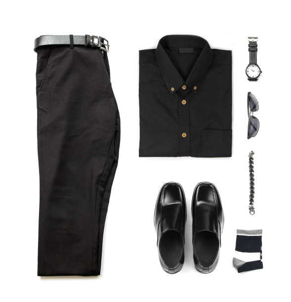 男士的休闲服装和服装配件孤立在白色背景，俯视图图片下载