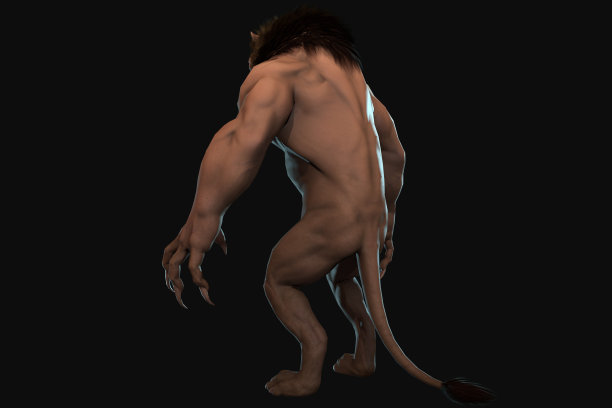 幻想人物人形狮子红色史诗姿势- 3D渲染图片下载