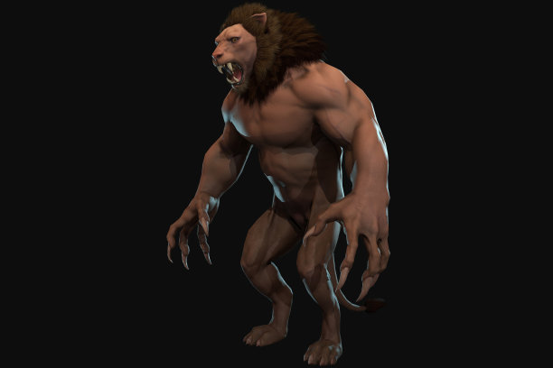 幻想人物人形狮子红色史诗姿势- 3D渲染图片下载