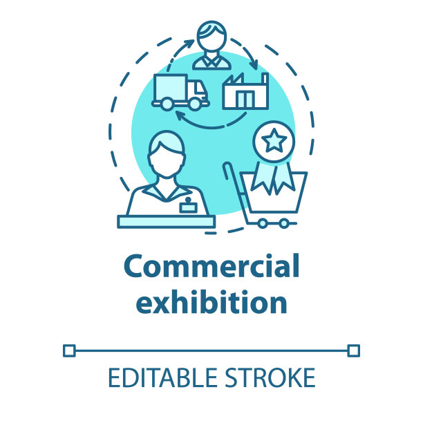 商业展览概念图标。国际贸易公平。约定购买艺术品。博物馆推广博览会理念细线插图。矢量孤立轮廓绘制。可编辑的中风图片下载