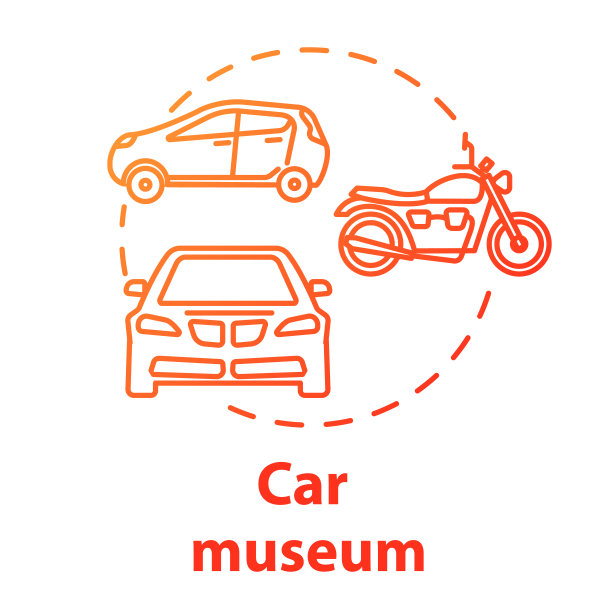 汽车博物馆概念图标。汽车技术历史博览会。机械的自行车模型。汽车摩托车展构思细线插图。矢量孤立轮廓图图片下载