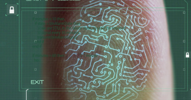 扫描一个商人的生物识别指纹。图片下载