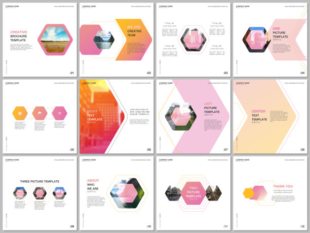 最小的宣传册模板与彩色六角形设计背景，六角形风格图案。封面设计模板的方形传单，传单，小册子，报告，演示，广告，杂志。图片下载