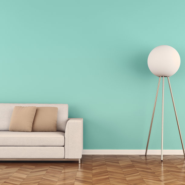 50年代风格的优雅客厅，搭配彩色沙发背景图片下载