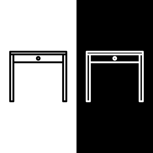 设置线木桌图标孤立在黑色和图片下载