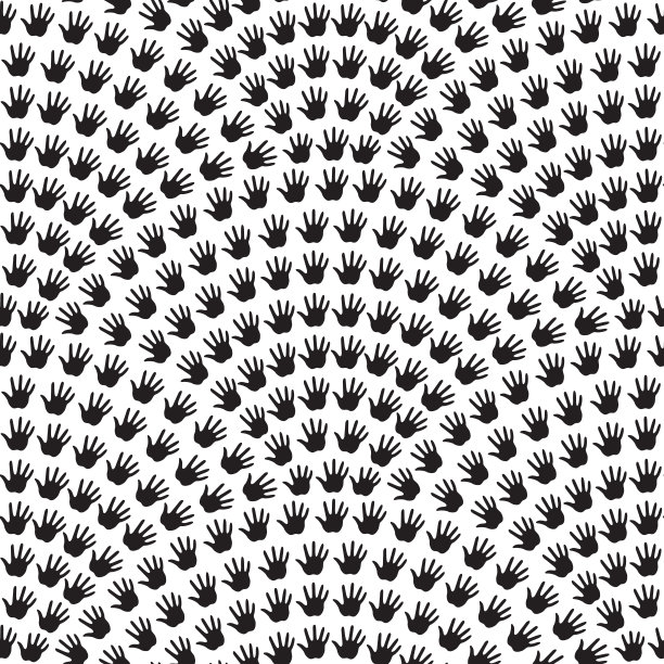 矢量抽象波浪无缝图案双手医疗手套黑白背景。新冠病毒概念、流感流行、传染病卫生防护、网页、壁纸图片下载