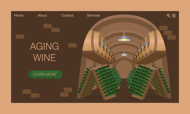 建造酒窖，制作酒柜，储存酒桶和酒瓶。网站设计概念图片下载