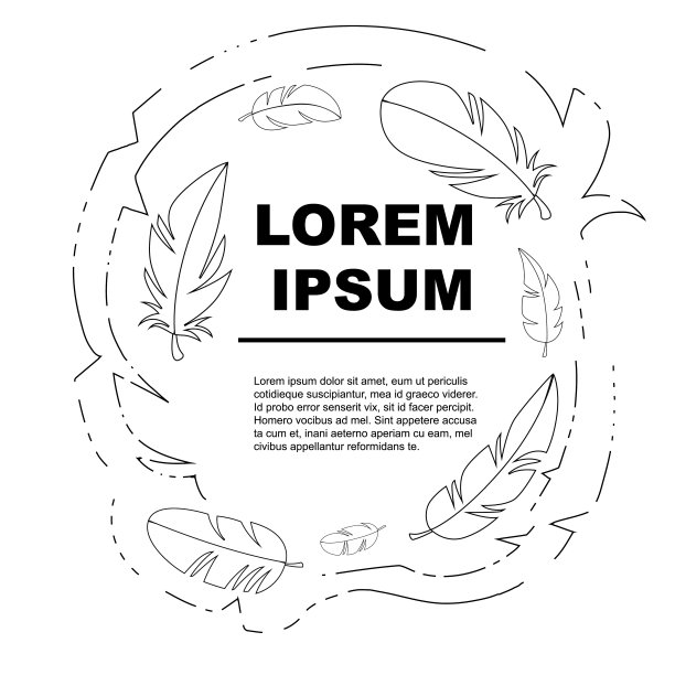 不同形状的羽毛矢量轮廓广告传单平面矢量插图在白色的背景图片下载