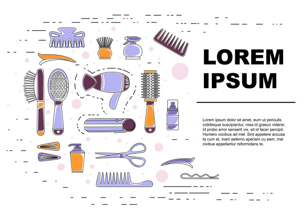 精选专业美发师的大纲和理发工具、理发工具、剪刀、发夹矢量图、白底广告宣传单设计图片下载