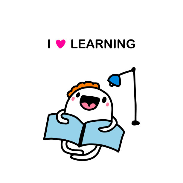 我喜欢学习手绘矢量插画在卡通涂鸦风格的人看书图片下载