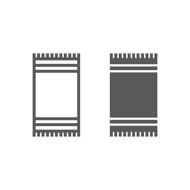 海滩毛巾线和字形图标，浴场和海滩，地毯符号矢量图形，一个线性图标在白色的背景，eps 10。图片下载