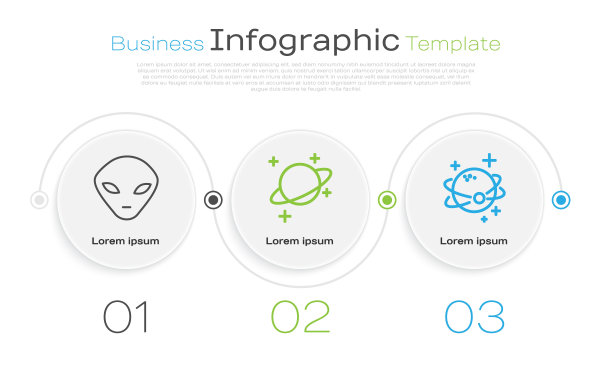 设定线外星人，行星和行星。业务信息模板。向量图片下载