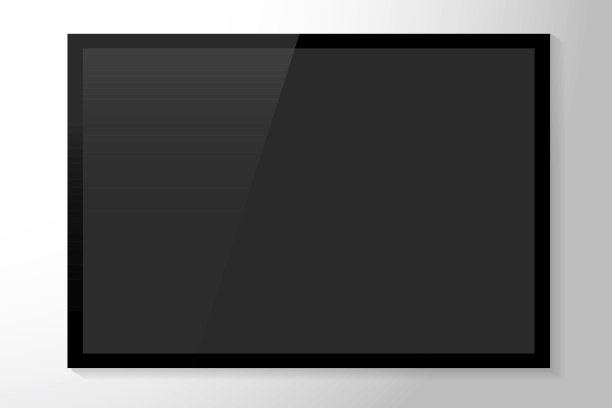 现代等离子电视的领先模式。黑色平板电视与粉刷。灰色背景的黑屏电视矢量插图。股票的照片。图片下载
