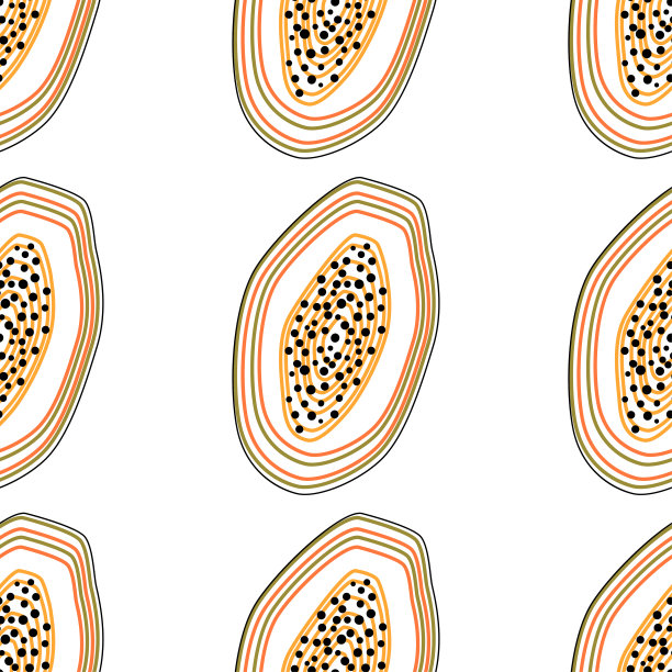 平面木瓜无缝背景矢量插图。健康生活方式设计模式。北欧风格。素食夏天背景。厨房的艺术。新鲜的海报。图片下载