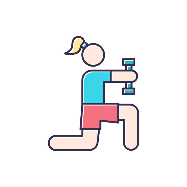 体育锻炼颜色图标。体育活动。健身房训练。用哑铃锻炼。肌肉的建筑。健身和有氧运动。适合体型。健美运动员,运动的女孩。孤立的矢量图图片下载