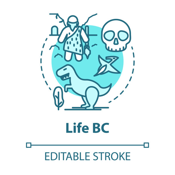 生活BC概念图标。古生物学研究。研究地球上生命的发展。进化理论。矢量隔离轮廓RGB彩色绘图。可编辑的中风图片下载