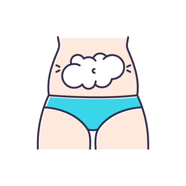 腹胀颜色图标。Predmenstrual腹痛。消化道的问题。胃痛不适。肠胃气胀和天然气。月经症状。医疗保健。孤立的矢量图图片下载