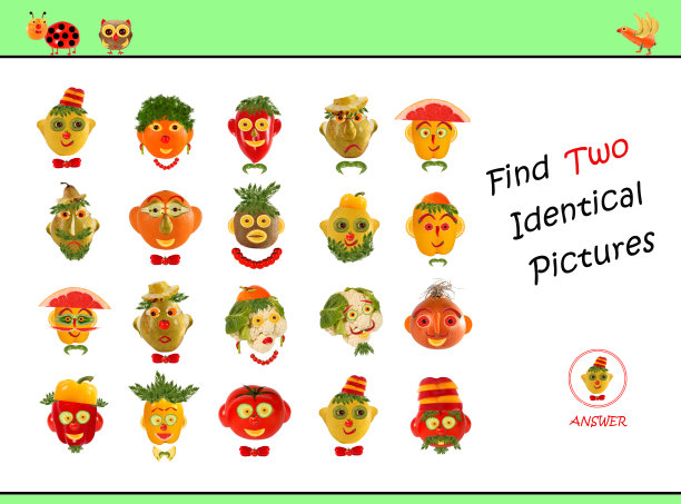 卡通插图寻找相同的图片。学前儿童的教育游戏。图片下载