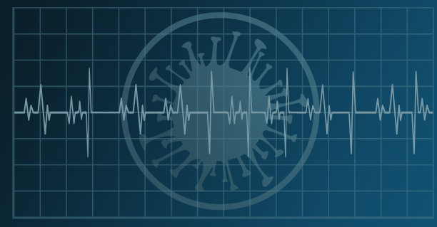 COVID-19病毒背景下的蓝色心电图图片下载