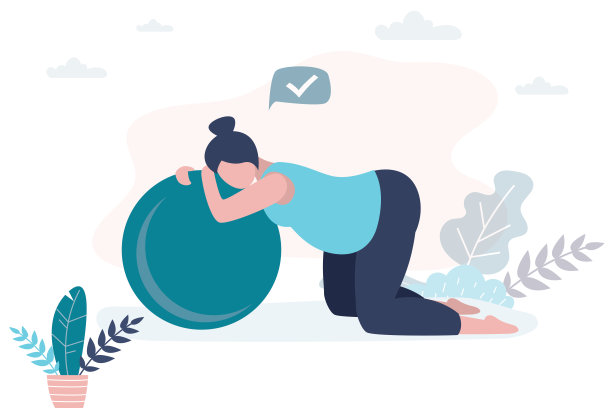 疲惫的孕妇在做运动后用健身球。健身在怀孕期间。保健和运动理念。图片下载