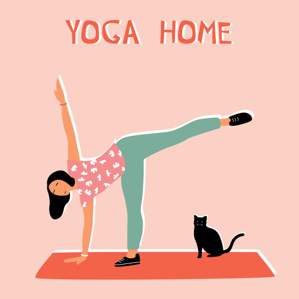 在家里做瑜伽的女人。半月形的插图，阿达犍陀罗。图片下载