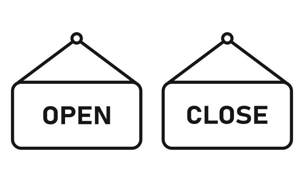 打开关闭矢量图标标志，警告横幅。图片下载