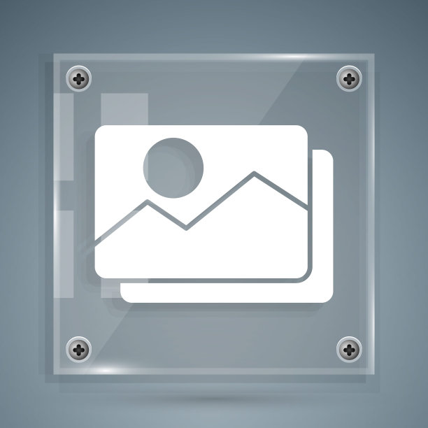 白色图片风景图标孤立在灰色背景。方形玻璃面板。矢量图图片下载