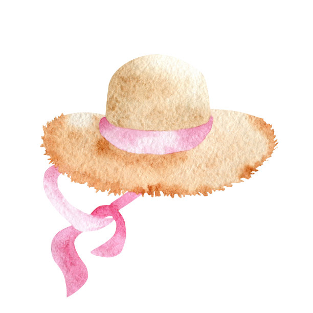 水彩夏天的帽子。图片下载