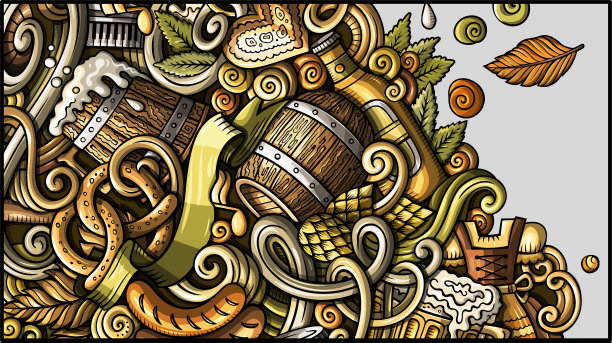 啤酒节手绘涂鸦横幅。卡通详细的传单。图片下载