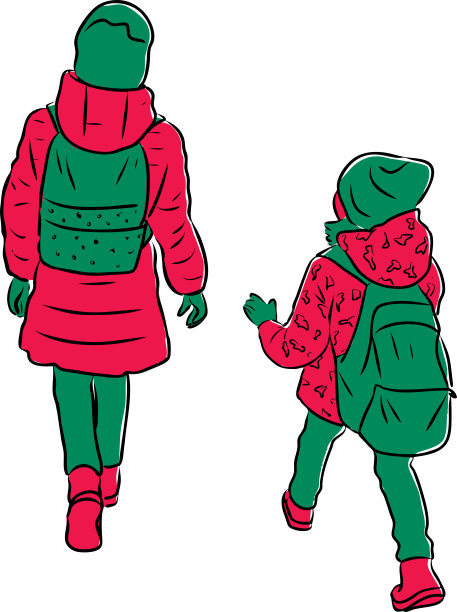 两个小女孩走在街上的矢量图像图片下载