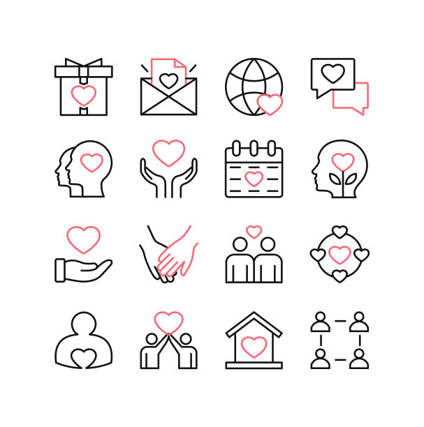 爱情和关系线图标设置孤立的白色背景。情人节的设计元素。勾勒象征浪漫的收藏心、礼物、手、情侣、短信。矢量图图片下载