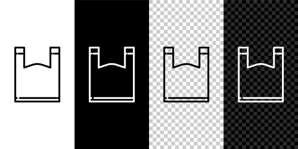 设置线塑料袋图标隔离在黑色和白色背景。一次性玻璃纸和聚乙烯包装禁止标志。矢量图图片下载