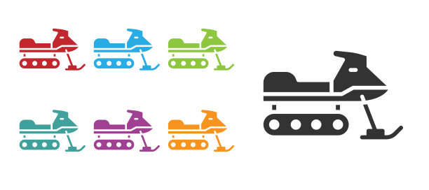 黑色雪地车图标孤立在白色背景。玩雪地摩托车的迹象。极限运动。设置图标丰富多彩。矢量图图片下载