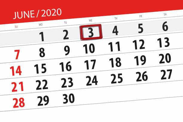 2020年6月的日历计划，截止日期，3日，星期三图片下载
