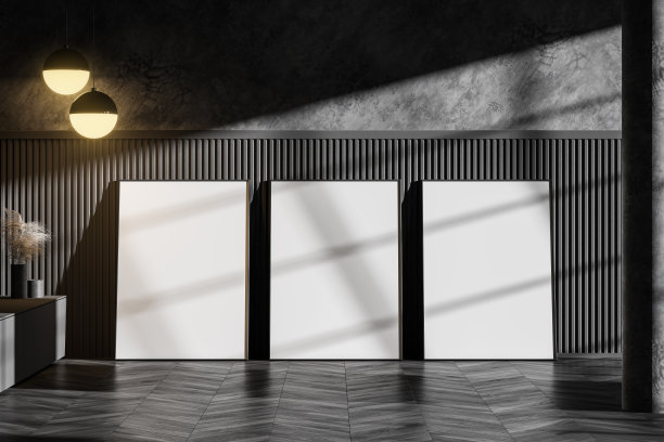 灰色的水泥地板上挂着空荡荡的海报图片下载