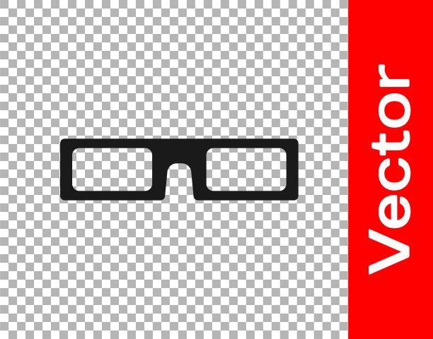 黑色电影眼镜图标孤立在透明的背景。矢量图图片下载