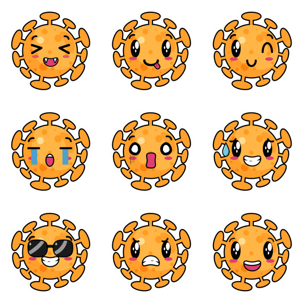 一套可爱的病毒黄色载体设计图片下载