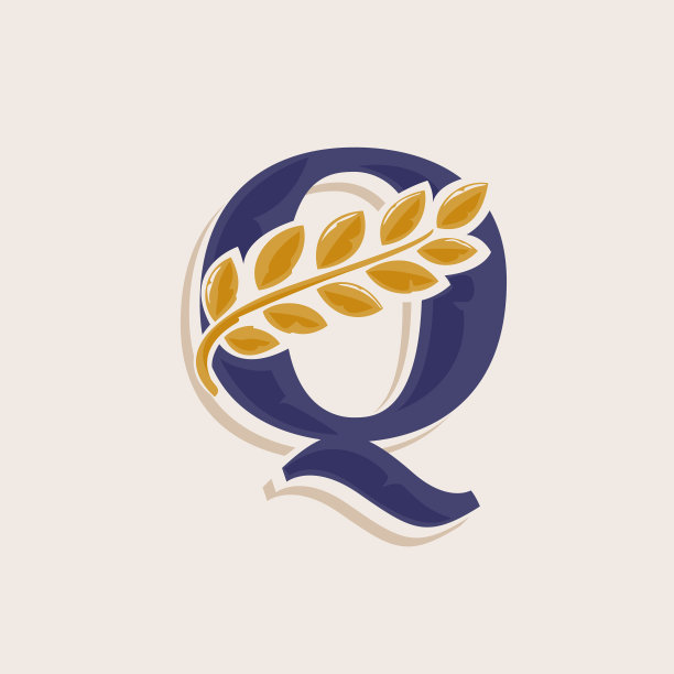 带有月桂花环的字母Q标志，经典衬线字体与线条阴影图片下载