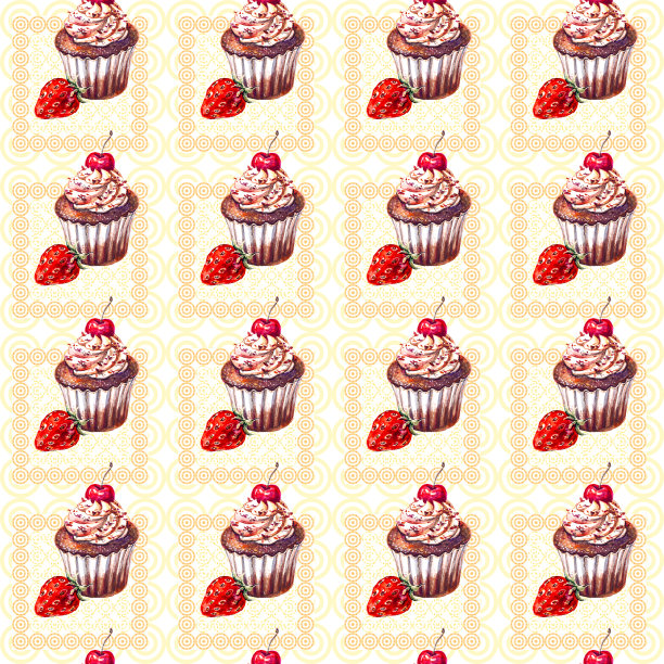 巧克力松饼和草莓的无缝图案图片下载