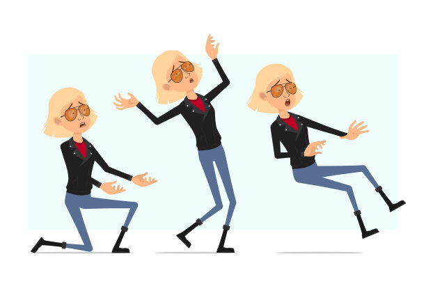 卡通摇滚女孩角色向量集图片下载