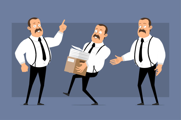 卡通趣味肥胖办公室男人角色矢量素材图片下载